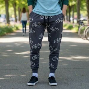 Lazy One Bicycle Print Sweatpants Joggers Grey Charcoal Eclectic Grandpa Cyclist
